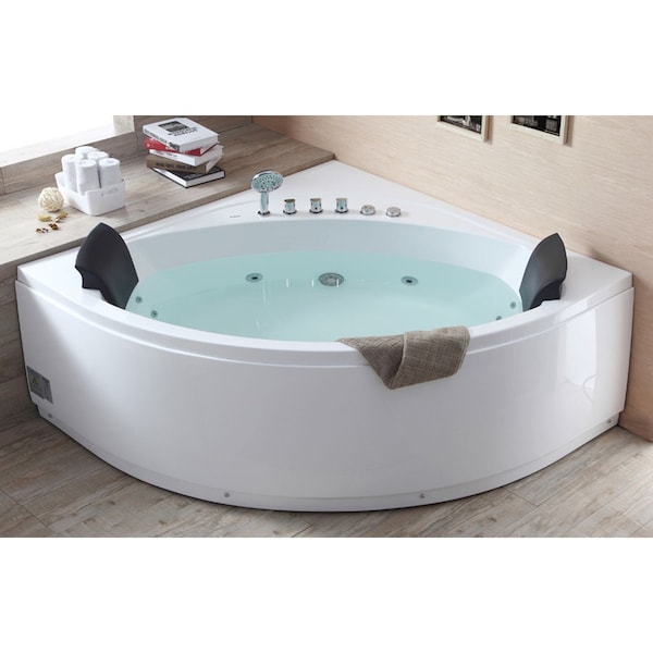 Eago 5Ft Rounded Modern Dbl Seat Corner Whirlpool Bath Tub W/ Fixtures AM200 - main